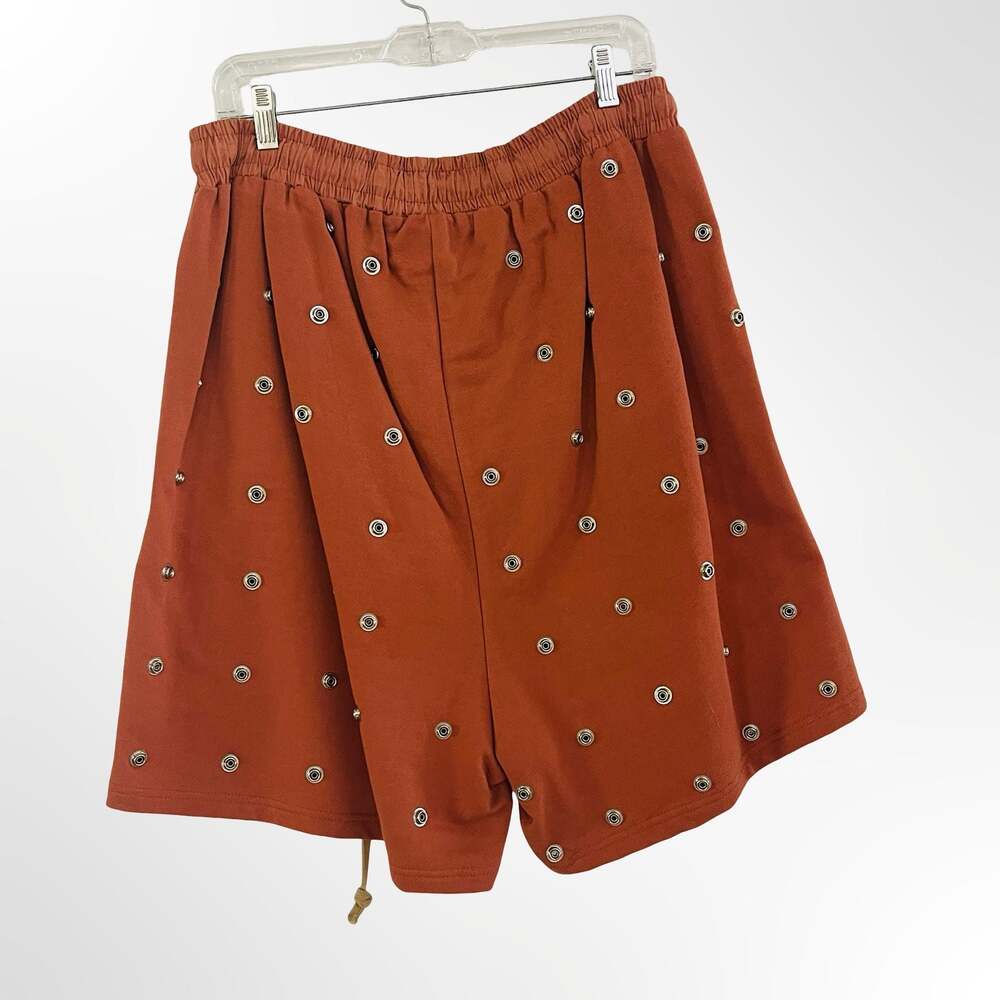 MNML All Over Studded Detail Drawstring Shorts in Rust - Picture 3 of 5